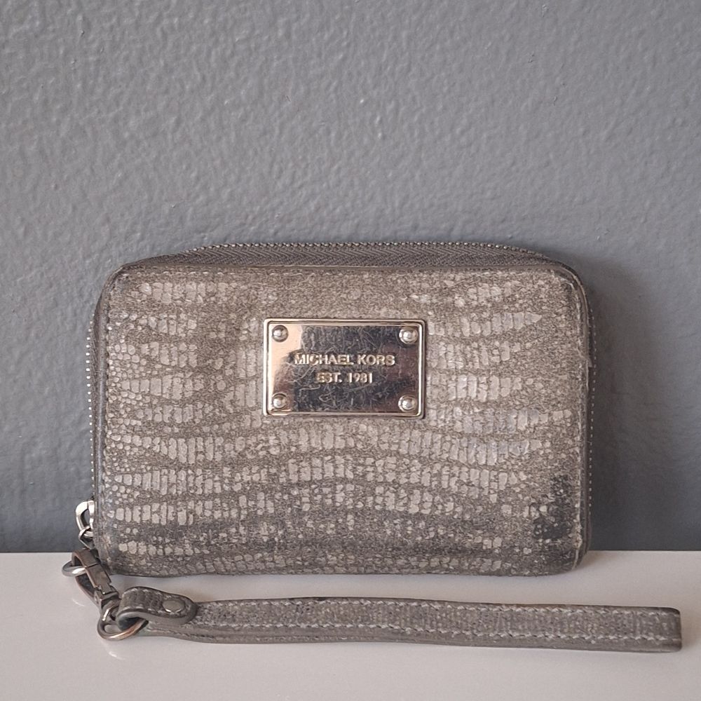 Michael Kors Metallic Gray Wristlet